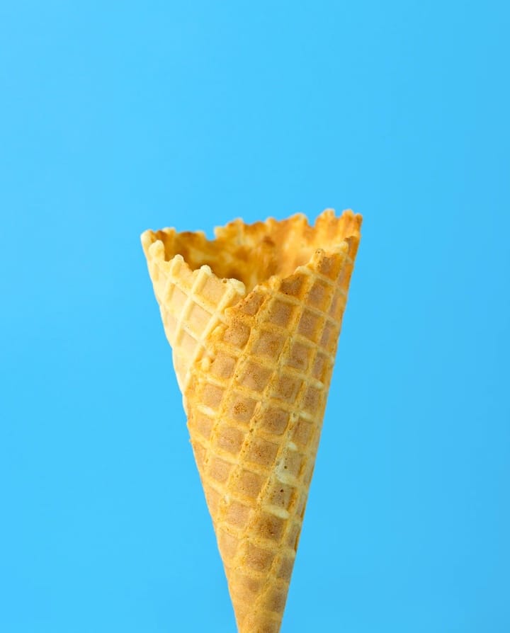 waffle cone with light blue background